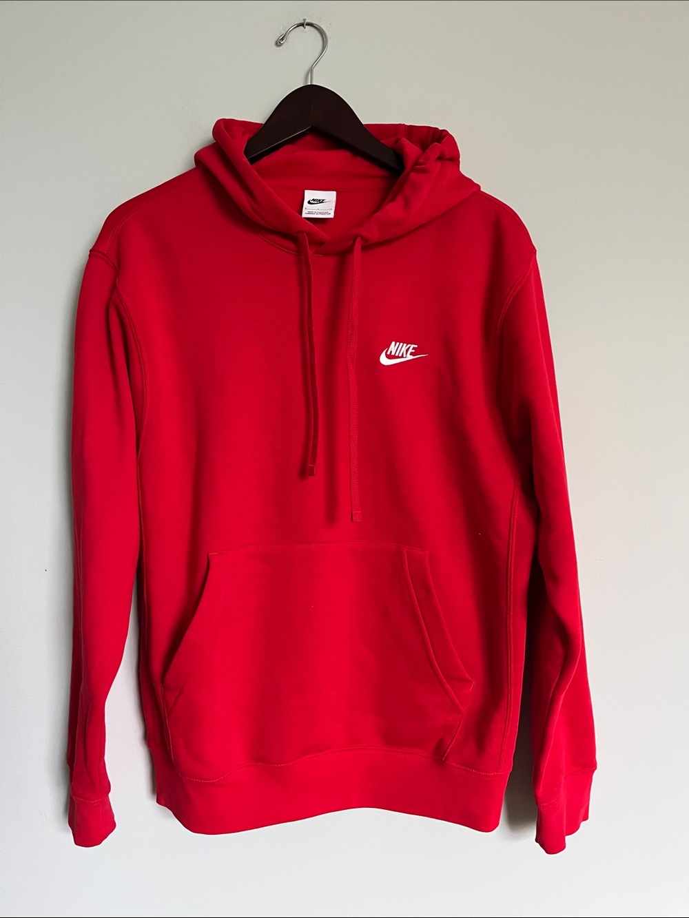 NWOT Nike Red Pullover Hoodie with White Logo Front Pocket Size S